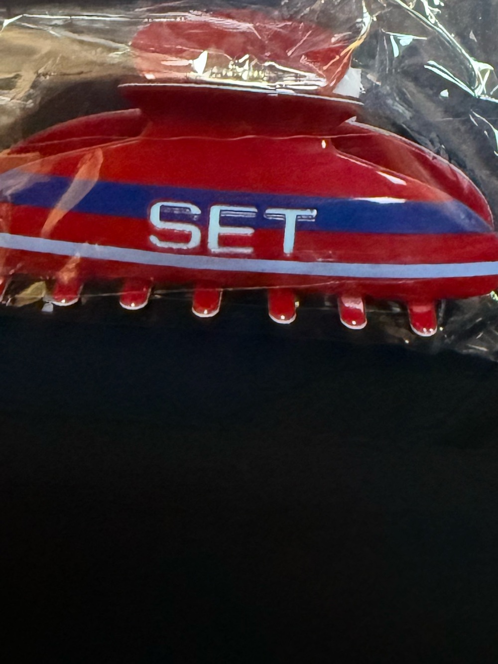 New SET Active Stripe Logo Hair Claw Clip Blue & Red Vespa